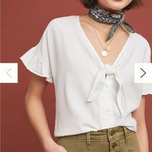 Cloth & stone white tie front button up shirt sleeve ruffle blouse top 1x